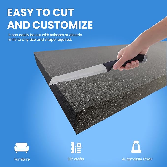 QOMFY 3" Height x 18" Width x 42" Length Charcoal Upholstery Foam Sheet | Made in USA | Multi-Purpose Foam for Upholstery, DIY, Packaging & Acoustic Projects