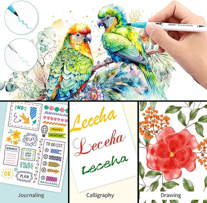 Dual Tip Art Markers Pens for Kids Adult Coloring Books Artist Fine and Brush Tip Colored Pens Water-color Pens for Journaling Note Taking Writing Planning Art Project