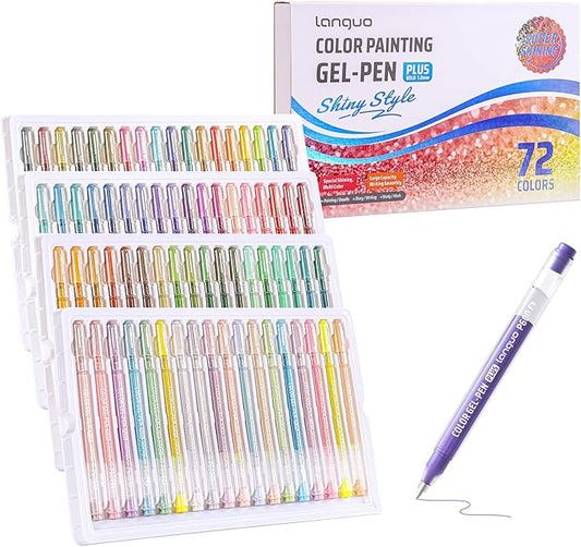72 Color 1.0mm Glitter Markers for Adults Painting, Christmas Card Drawing, Birthday Blessing Graffiti, Art Bookkeeping DIY Pen