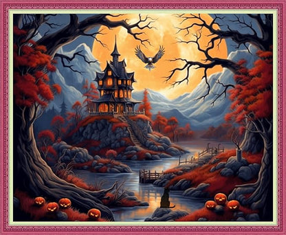 Disnesart Cross Stitch Stamped Full Embroidery Kits DIY 11CT Cotton Thread Printed DIY Needlepoint Kits Craft Needlework Set Cross-Stitch Stamped Sets-Magic House 16x20 inch