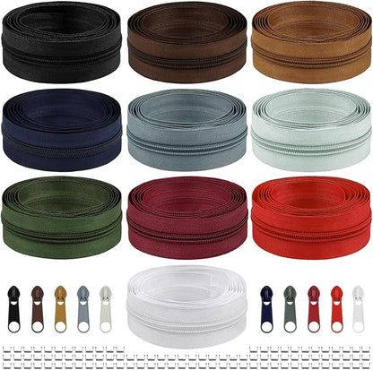 DOITEM 22.2 Yards/ 20 m 10 Pieces Assorted Colors #5 Nylon Coil Zippers, Sewing Zippers Endless Zips with 40 Pieces Zipper Sliders Zip Heads for DIY Sewing Tailor Craft Supplies