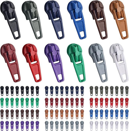 DOITEM 96Pcs Zipper Repair Kit Zipper Replacement 3# Zipper Pull Rescue Kit for Clothing Jackets Purses Luggage (12 Colors)