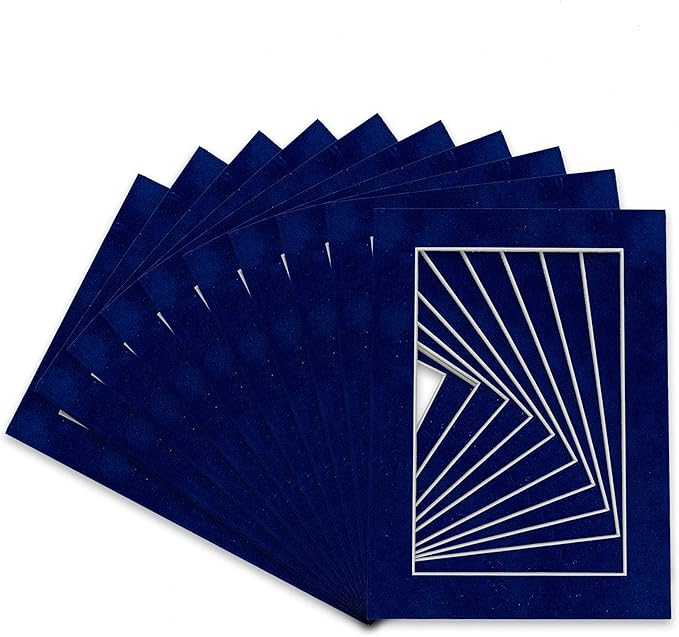 Pack of Ten Acid Free 8x10 Mats Bevel Cut for 5x8 Photos - Brooke Blue Suede Precut Matboards With Backing Boards and Self Seal Photo Mat Bags For Pictures, Photos, Framing - 4-ply Thickness