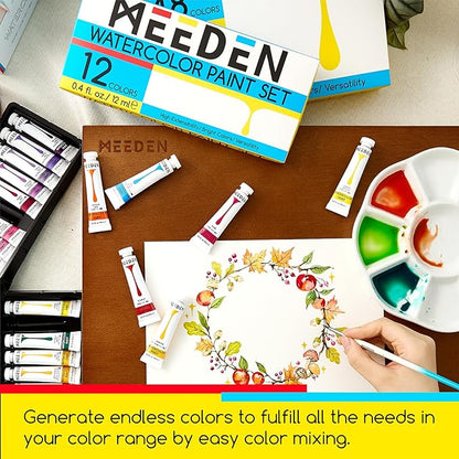 MEEDEN Watercolor Paint Tubes Set - 12 x 12ml (0.4 oz) Colors Painting Set Art Supplies - Non Toxic Water Color Paint for Adults Beginners Students