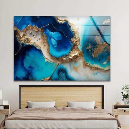 My Photostation.com 28Wx18H'' Blue Alcohol ink Glass Wall ArtTempered Glass Printing Wall Decor Large Wall Art Wall Hangings
