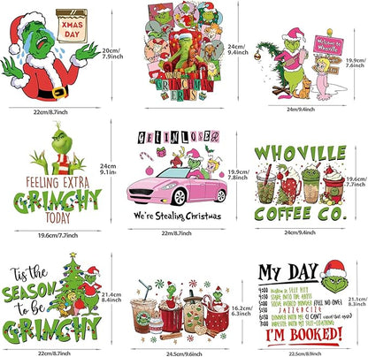 Christmas Iron on Decals Transfer, Funny Christmas Heat Transfer Stickers Iron on Patches for Clothes T-Shirts Pillow Cover Hoody Bag Xmas DIY Craft Supplies Vinyl Stickers (18PC-A)