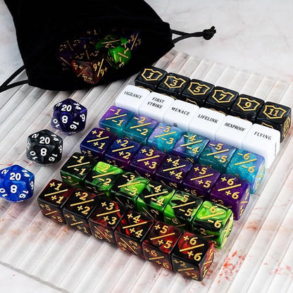 63 PCS Abilities Keyword Magic Counter Dice MTG Counters Dice Set Life Buff Tokens D6 Dice Compatible with MTG, TCG, Card Gaming Accessories
