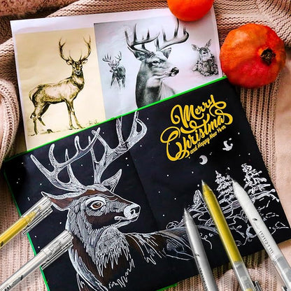 0.8mm Extra Fine Point 3 Colors Gel Pen Set White,Gold and Silver Gel Ink Pens for Artists Drawing on Black Paper, Sketching, Bullet Journaling & Holiday Crafts