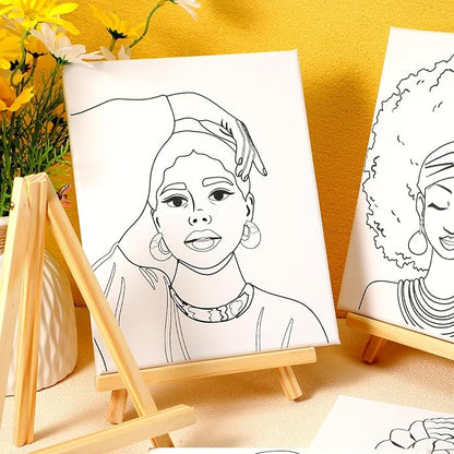 Zhanmai 12 Pack Pre Drawn Canvas for Painting Sip and Paint Kit 8" x 10" Paint Party Set Canvas Painting Pre Printed Canvases for Party Favor DIY Virtual Adult's Date Night(Afro Queen)