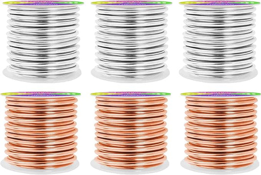 Mandala Crafts 8 Gauge Anodized Aluminum Craft Wire for Jewelry Making - 120 FT Colored Flexible Silver Copper Tone Wire - Bendable for Bonsai Armature Crafting Sculpting