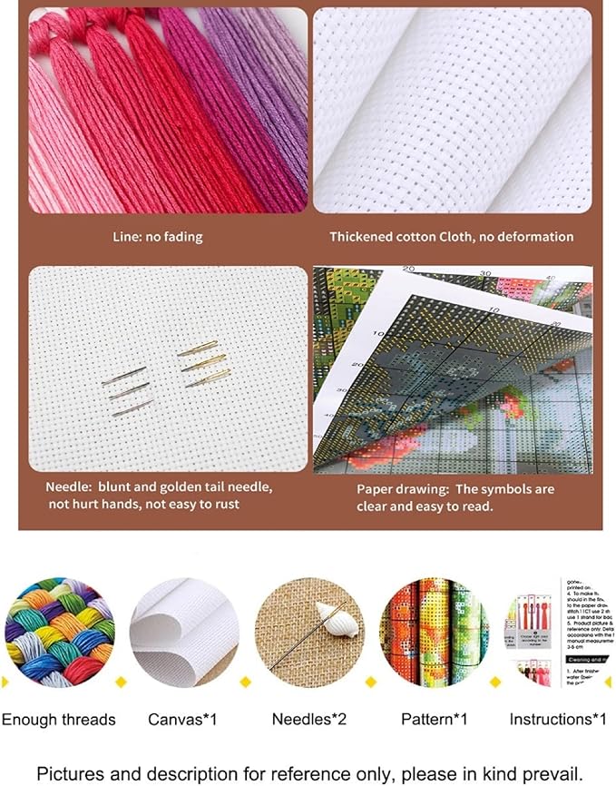 Findvoor Counted Cross Stitch Kits for Adults Full Range of Cross Stitching Embroidery Unprinted Pattern for Beginners, 11CT Needlepoint Kit Patterns Embroidery Kits-Succulent Plants Flower 18x18inch