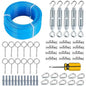 Turnbuckles for Cables Wire, 1/8" X 100Ft Blue PVC Coated Wire Rope Kit, Multi-use Steel Cable for Grape Vines/Clothes Line Outdoors for T Post/String Light Hanging/Garden Wire
