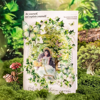 120Pcs Forest PET Scrapbook Stickers Botanical Designs for Scrapbooking Waterproof Journaling Supplies Junk Journal Ephemera with Storage Organizer