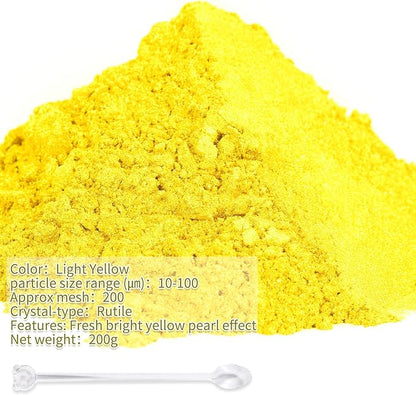 Mica Powder,7.05OZ（200g）,Light Yellow Mica Powder Pigment for Epoxy Resin，Lip Gloss，Car Paint，Dye，Soap Making，Nail Polish,Epoxy Resin,Candle Making,Bath Bombs