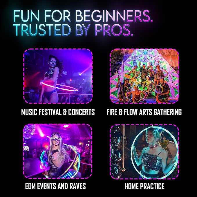 UltraHoop Remote LED Hoop - Wireless Control 60 Color Changing LED Lights w/ 300+ Modes & Patterns - Rechargeable Battery, HDPE Collapsible, Advanced to Beginner Hoola Hoops - 28” x 5/8" OD - UltraPoi