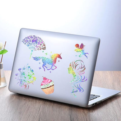 Outus 24 Sheets Holographic Sticker Paper Holographic Laminate Sheets Transparent Overlay Lamination Sticker Self Adhesive Vinyl Film A4 Size, 8.25 x 11.7 Inches(Gem Patterns)