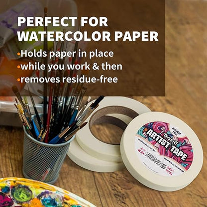 3 Pack White Artist Tape - Masking Artists Tape for Drafting Art Watercolor Painting Canvas Framing - Acid Free 0.6inch Wide 540FT Long Total