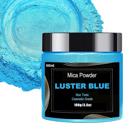Blue Mica Powder(100g) Big Bottle Pigment Powder Multipurpose DIY Arts and Crafts Additive, Woodworking, Epoxy, Resin, Natural Bath Bombs, Paint, Soap,Nail Polish, Lip Gloss(Luster Blue, 3.5oz)