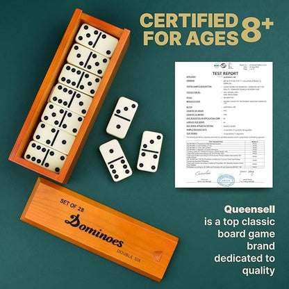 Queensell Jumbo Dominoes Set for Adults and Kids – Domino Set for Classic Board Games – Jumbo Dominoes Double 6 for Travel Games – Dominos Set for Adults 28 Tiles