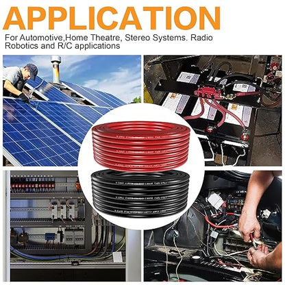 100FT 8 Gauge Wire Copper Clad Aluminum CCA Black/Red with 8ga lugs,60A Fuse Holder,Heat Shrink Tube - Battery Power/Ground Cable,Car Audio Speaker,RV Trailer Amp Wiring kit (50ft Each- Black/Red)