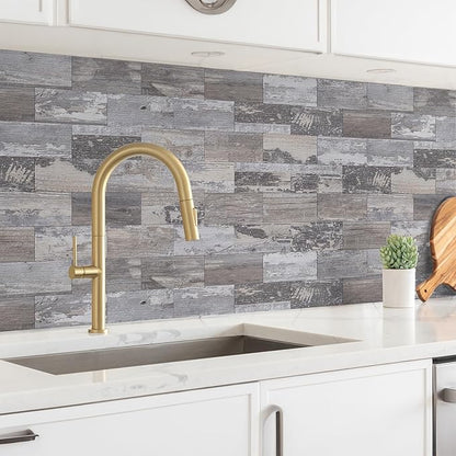 100 Pieces Peel and Stick Backsplash for Kitchen, 3" x 6" PVC Subway Tile Upgraded Distressed Wood Backsplash Stick on Tile Elevate Kitchen, Bathroom, Fireplace,RV