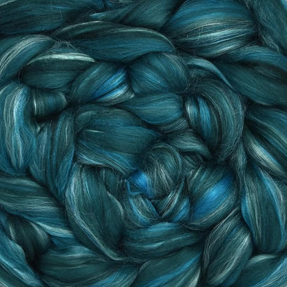 Merino Silk Luxe Tonal Designer Blend. Superfine Merino, Mulberry Silk, Tussah Silk. Top Roving for Spinning or Felting. Meadow Mist 1oz