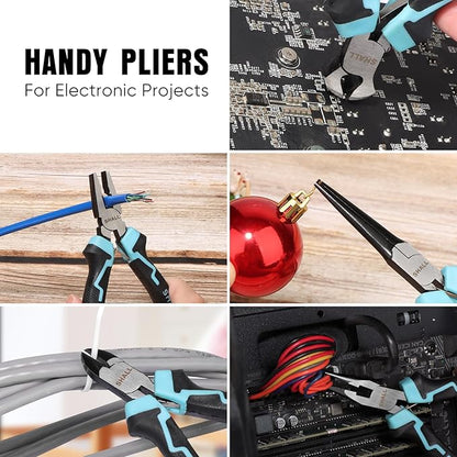 SHALL Mini Pliers Set, 6-Piece Small Pliers Tool Set Includes Needle Nose, Long Nose, Bent Nose, Diagonal, End Cutting and Linesman for Making Crafts, Electronic Repairing & Jewelry with Pouch