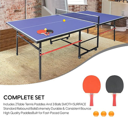Professional Foldable Ping Pong Table for Indoor & Outdoor - 8FT Mid-Size Table Tennis Table with Net, 2 Table Tennis Paddles and 3 Balls - Quick & Easy Assembly