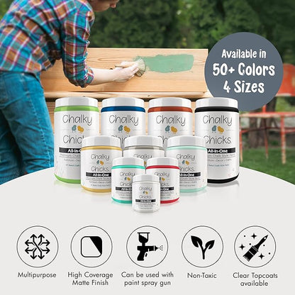 Chalky Chicks All-in-One Chalk Paint for Furniture or Cabinet - 4 Fl Oz - Matte Finish Blue Steel (Blue Gray) for Metal, Wood Furniture Paint - No Sanding All-in-One for Home Decor & Crafts, USA Made