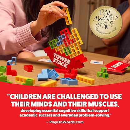 Tower Stack By Relatable, Exciting Tower Game For Kids & Adults Family Game Night, Fun Stacking and Building Toys, Includes 36 Cards, 24 Blocks, 1 Tower Body, 1 Tower Stand, And Instructions