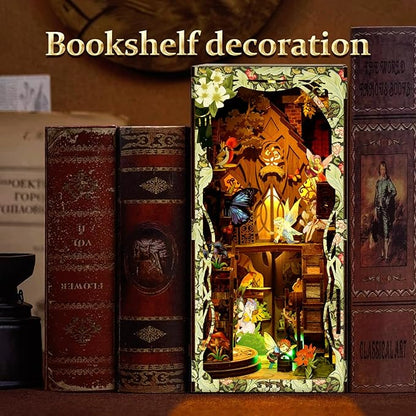 Book Nook Kit for Adult - THRIVINGIVAN Miniature Model Build Dollhouse Kit 3D Wooden Puzzle with Sensor Led Light for Bookshelf Bookend Insert Decor Adults Teen Crafts(Spirit)