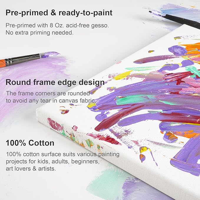 PHOENIX Stretched Canvas for Painting 14x14 Inch/6 Value Pack, 8 Oz Triple Primed 5/8 Inch Profile 100% Cotton White Blank Canvas, Square Framed Canvas for Oil Acrylic & Pouring Art