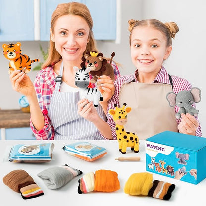 WATINC Needle Felting Kit - 5 Set Unique Different Cute Doll Wool Felt Needle Tools Foam Pad Instruction, DIY Home Decoration Craft Party Supplies for Art Work Starter Beginners (Wild Animal)