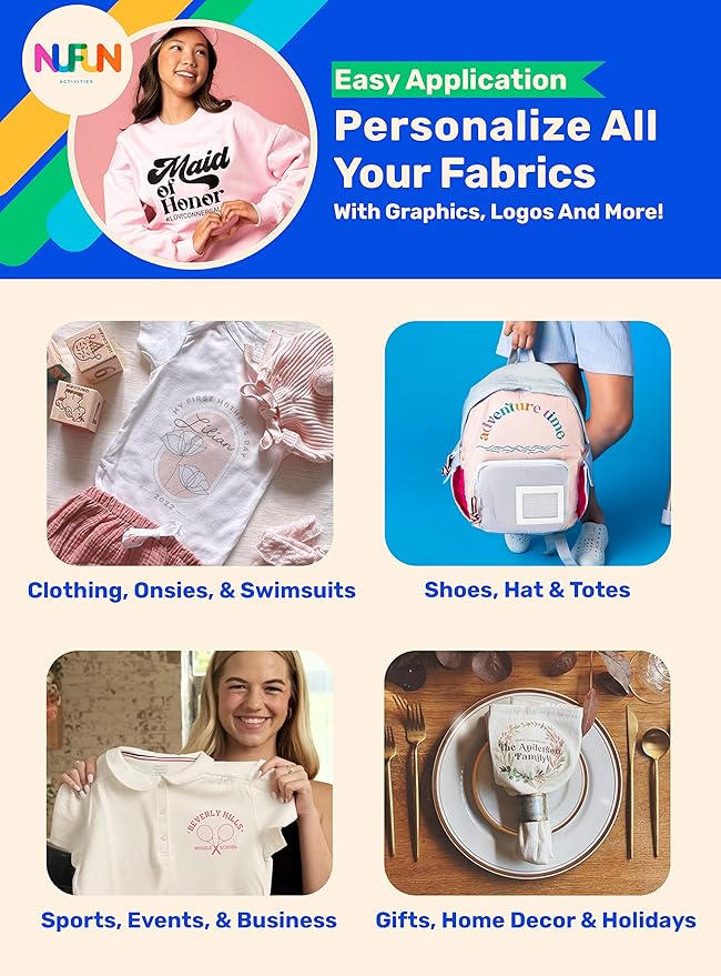 NuFun Activities Printable Iron-on Heat Transfer Paper for T Shirts, Light Fabrics, 100 Sheets 8.5 x 11 inch, Long Lasting, Durable, Professional Quality, Easy DIY, Non-Toxic, Made In the USA