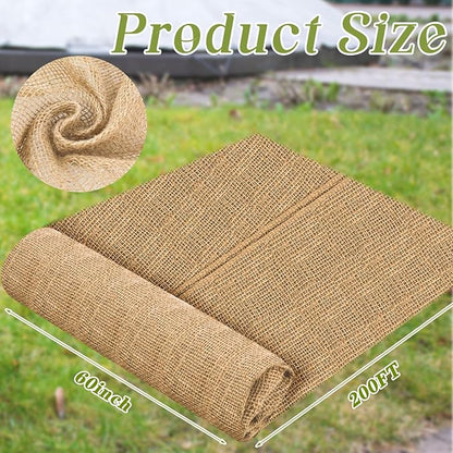 Buryeah Burlap Fabrics Roll Natural Jute Burlap Tree Wraps Protector Winter Frost Plant Blankets Cloth Weed Barrier Fabric Garden Plants for Winter Outdoor Trees Shrubs Party (60 Inch X 200 ft)