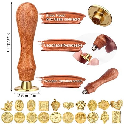 Wax Seal Stamp Kit, 21Pcs Draupnir Wax Stamp Seal,Vintage Classic Sealing Wax Stamp Head with Wooden Handle for Party Wedding Invitation Cards Envelopes Gift Wrapping Letter (20 Patterns)