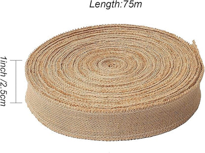 KINJOEK 1 Inch Wide 82 Yards Burlap Ribbon, Natural Jute Fabric Ribbon, Crafts Ribbon for Christmas, Wedding, Gifts, Burlap Fabric DIY, Decoration