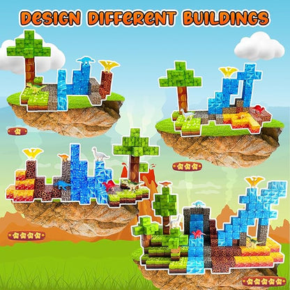 100PCS Dinosaur Magnetic Blocks for Kids: 1" Magnetic Building Blocks for Kids Ages 4-8 8-12, Magnet Cubes Sensory STEM Stacking Toys for Boys & Girls,Christmas Birthday Gifts for Toddler Ages 3+