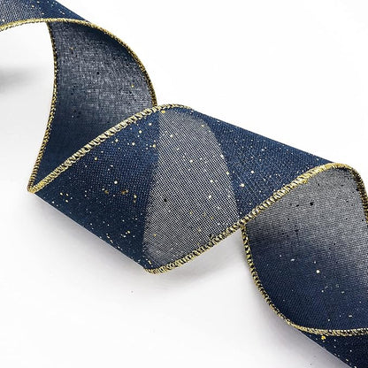 CT CRAFT LLC Blue Burlap Fabric Confetti Glitter Wired Ribbon 2.5" x 10 Yards Navy Color for Christmas Home Wedding Decor Gift Wrapping Tree Topper Bow Wreath Bouquet DIY Crafts