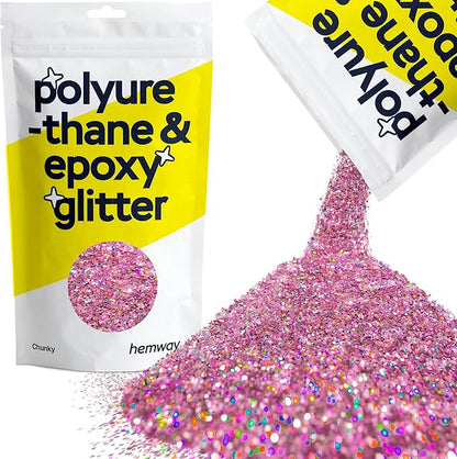 Hemway Polyurethane & Epoxy Resin Glitter 100g / 3.5oz Metallic Crystal Flake Additive for Flooring Jewelry Tumblers Glass Pigment - Chunky (1/40" 0.025" 0.6mm) - Rose Pink Holographic