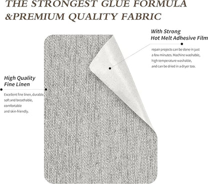 King Mountain Premium Linen Fabric Iron-on Repair Patch, Inside&Outside Fabric Repair Patch, 3"x60" with Backing Glue Linen Repair Decorative Patch kit (Linen-3"x60", Light Grey)
