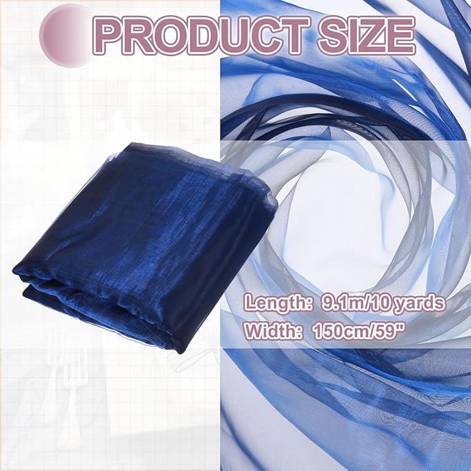 MECCANIXITY Iridescent Sheer Organza Fabric, 10 Yards x 59 Inches Solid Holographic Shiny Fabric Organza Cloth for Wedding, Curtains, Costume, Photo Background, Gradient Sapphire Blue Black