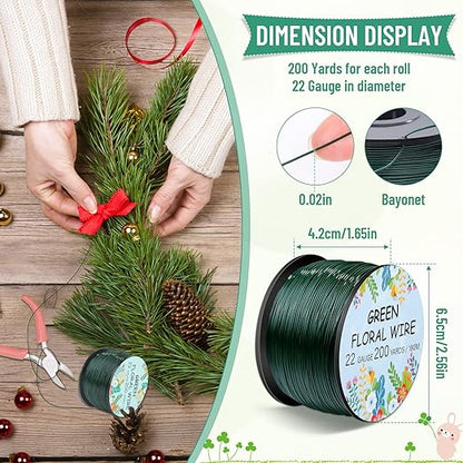 Floral Wire 22 Gauge Flower Wire for Craft, 200 Yards Green Flexible Paddle Florist Wires for Flower, Green Florist Wires Christmas Wreaths Tree, Garland Floral Flowers Arrangements, and Wreath Frame