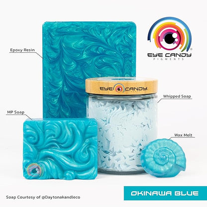 Eye Candy Pigments Premium Blue Mica Powder - Okinawa Blue (50gr) - for Epoxy, Resin, Soap, Paint, Woodworking, Acrylic Pouring, Bath Bombs, Fishing Lures - DIY Arts and Crafts Additive