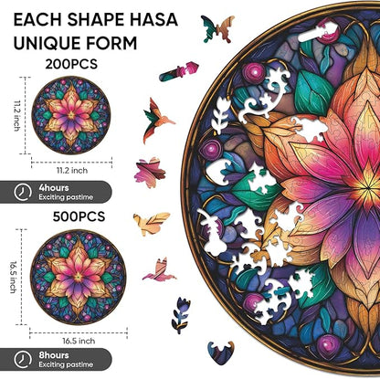 Wooden Puzzles for Adults, Dream Lotus Adult Puzzles 200 Pieces, Wooden Jigsaw Puzzles Unique Shape, Best Gifts for Adults Family Game, 11.2x11.2 inch
