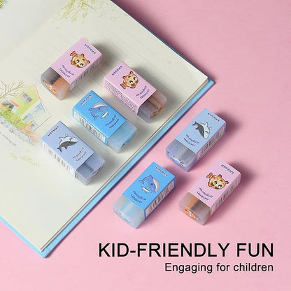 HILAZA 18Pcs Cute Sea Animal Erasers for Kids Bulk, Kawaii Fun Pencil Jelly Erasers for School Classroom Supplies Prize Gifts Party Favors