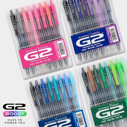 PILOT G2 Premium Gel Roller Pens, Fine Point Gel Pens, Boost Blue Pack, The Colors of Productivity, Assorted - Ideal for School, Journaling, & Office Writing