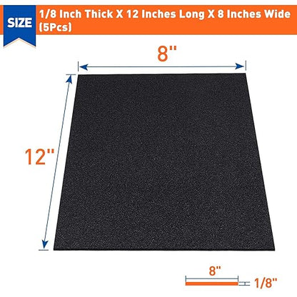 MAGZO 5Pcs Adhesive Foam Padding 1/8 in Thick X 12 in X 8 in,Closed Cell Foam Sheets Neoprene Rubber Self Stick Pads Anti Vibration Pads,Black (12in x 8in x 1/8in, 5Pcs)