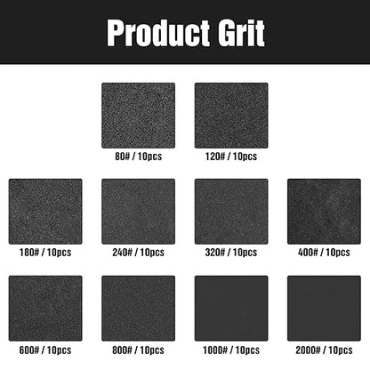 100 Pcs 5 inch Wet Dry Sanding Discs Grit 80 120 180 240 320 400 600 800 1000 2000 Hook and Loop 8 Hole Silicon Carbide Orbital Sander Sandpaper