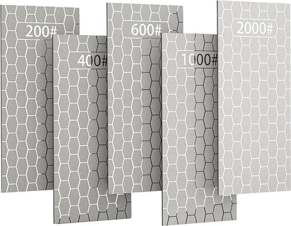 CWOVRS Diamond Sharpening Stone, 5 PCS Diamond Sharpening Plate with Honeycomb Surface Plate for Scissors Knives Outdoor Tools From Coarse to Extra Fine 200/400/600/1000/2000 Grit